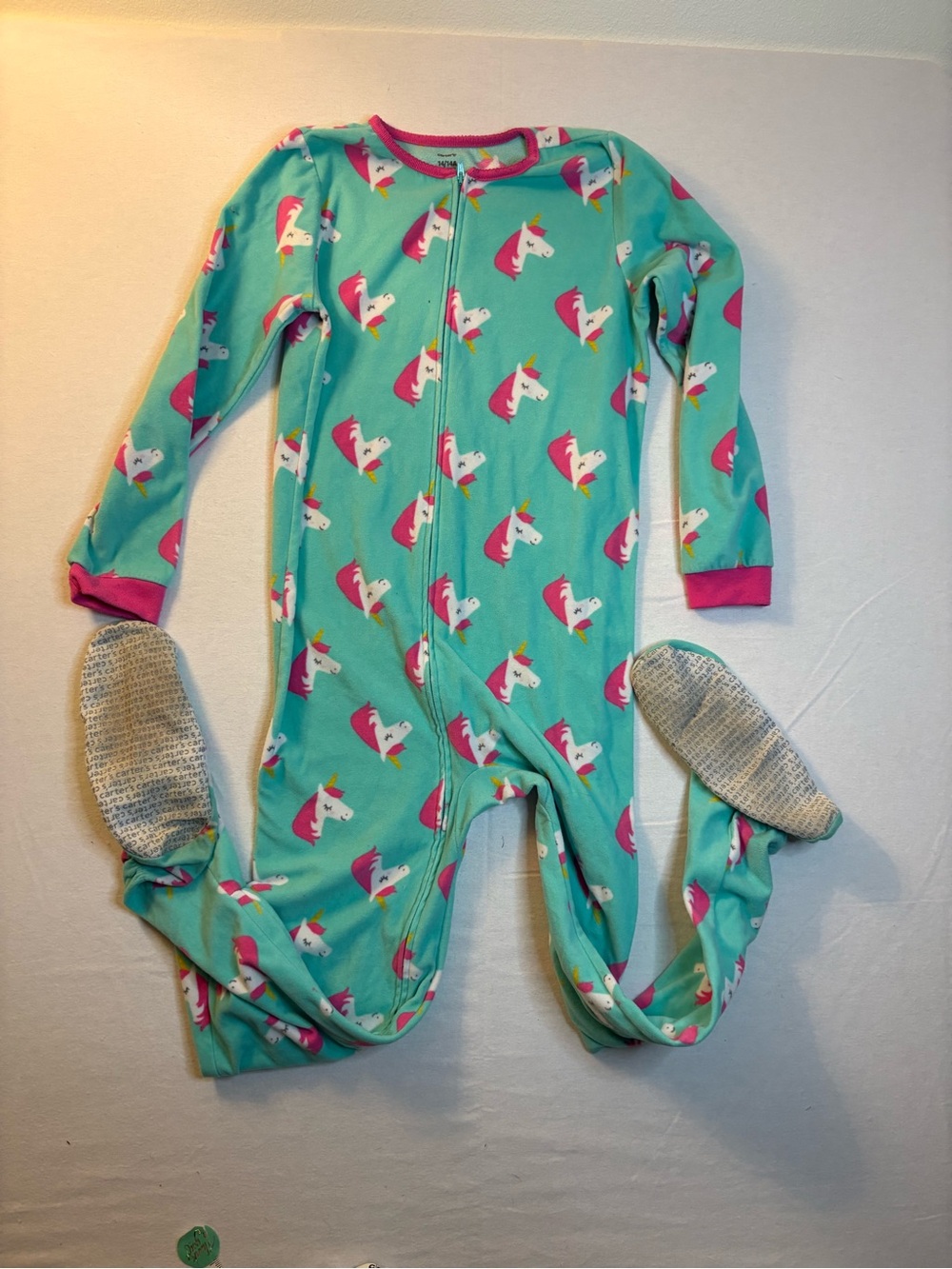 Carter's Turquoise Footed One-Piece Pajamas with Pink Unicorns
